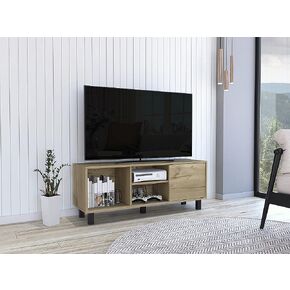 Depot E-Shop Myrtle Tv Stand منضدية، ثلاثة أرفف مفتوحة، خزانة واحدة من خشب البلوط الفاتح، لغرفة النوم in Kuwait