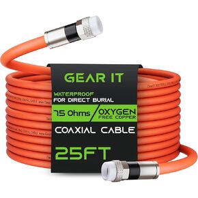 كابل GearIT المحوري للدفن المباشر (150 قدمًا) RG6 70 Ohm RF حذاء مطاطي مقاوم للماء تحت الأرض مع حذاء مطاطي، إنترنت عالي السرعة، نطاق عريض، هوائي تلفزيون رقمي، كابل قمر صناعي 150 قدم