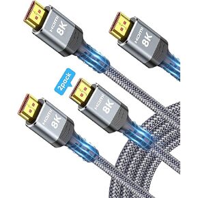 كابل 10K 8K HDMI 2.1 2 حزمة 6.6 قدم، سلك HDMI رفيع للغاية عالي السرعة 48 جيجابت في الثانية معتمد من Highwings، يدعم 4K@120 هرتز 8K@60 هرتز، HDCP 2.2&2.3، HDR ديناميكي، eARC، DTS:X، متوافق مع Roku TV/HDTV /PS5/بلو راي