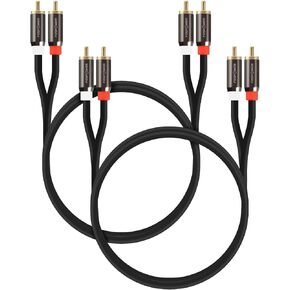 FosPower (2 Pack 2 RCA M/M Stereo Audio Cable [24K Gold Plated | Copper Core] 2RCA Male to 2RCA Male [Left/Right] Premium Sound Quality Plug - 3FT in Kuwait