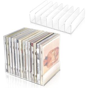 DLUGOPIS 2 قطعة حامل أقراص مضغوطة من الأكريليك الشفاف مع أقدام مطاطية قابلة للتكديس CD DVD عرض رف تخزين القرص المضغوط حامل منظم حامل صينية الأقراص المضغوطة يحمل ما يصل إلى 14 حافظة أقراص مضغوطة لتخزين رف الوسائط وتنظيمها بدون DVD in Kuwait