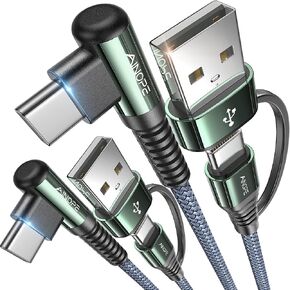 كابل AINOPE أرجواني USB C إلى USB C 2 حزمة 6.6 قدم 60 وات USBC إلى USBC كابل شحن سريع زاوية زاوية من النوع C إلى النوع C كابل USB C متوافق مع MacBook Pro 2022، iPad Pro 2021، Galaxy S23 in Kuwait