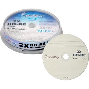 10 Pack Smartbuy 2X 25GB Blue Blu-ray BD-RE Rewritable Logo Top Blank Disc | Erasable Blank Blu-ray Recordable Data Media Disc, Rewritten up to 1,000 times, Hold Roughly 2 hours of high-definition Video in Saudi Arabia