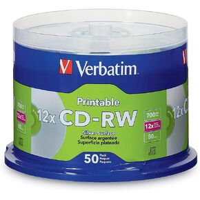 Verbatim CD-RW 700MB 2X-4X DataLifePlus Silver Inkjet Printable with Branded Hub - 50pk Spindle - 95159 in Saudi Arabia