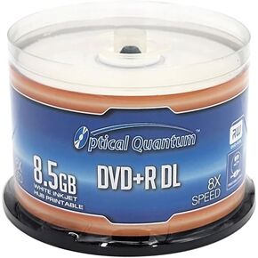 Optical Quantum 8X 8.5GB DVD+R DL White Inkjet Printable Double Layer Recordable Blank Media, 50-Disc Spindle OQDPRDL08WIP-H