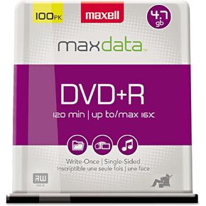 Maxell 639016 DVD+R Discs, 4.7GB, 16x, Spindle, فضة, 100/Pack محول الطاقة