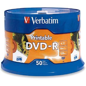 Verbatim DVD-R 4.7GB 16X White Inkjet Printable with Branded Hub, 100-Disc in Saudi Arabia