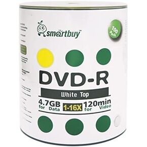 Smartbuy 4.7gb/120min 16x DVD-R White Top Blank Data Video Recordable Media Disc (100-Disc)