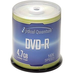 Optical Quantum DVD-R 4.7GB 16x Logo Top Media Disc – 100pk Cake Box (FFP) OQDMR16LT-BX, 100 Discs