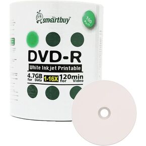 Smartbuy 4.7gb 16x DVD-R White Inkjet Hub Printable Blank Disc (200-Disc) | Hold Roughly 120 mins of Data, Full White Surface for Inkjet Printer, Video Audio Blank Recordable Disc, Plastic Shrink Wrap in Saudi Arabia