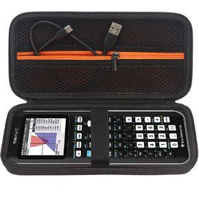 حقيبة سفر صلبة من Elonbo لجهاز Texas Instruments TI-84 Plus CE/TI-84 Plus/TI-83 Plus CE/Casio fx-9750GII آلة حاسبة برسوم بيانية ملونة، كابل شحن مناسب للجيب بسحاب إضافي، شاحن، يدوي، أسود
