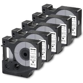 شريط صانع الملصقات 5 عبوات من Filery لشريط ملصقات DYMO D1 45013 S0720530، استبدال شريط الملصقات المتوافق، أسود على أبيض، 1/2 بوصة × 23 بوصة لصانع الملصقات DYMO LabelManager 160 210D 280 360D in Kuwait