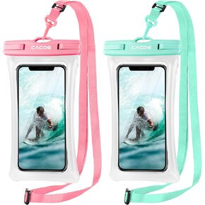CACOE Floatable Waterproof Phone Pouch 2 Pack Up to 7.0",Black+Green | Floatable, IPX8 Waterproof Phone Case,Adjustable Lanyard,Dry Bags for Beach/Cruise/Travel/Camping/Kayak/Vacation Essentials in Kuwait