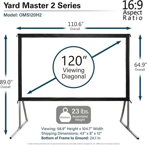 Elite Screens 120-INCH Projector Screen|Outdoor Indoor Movie Screens|16:9 Freestanding Portable Foldable ProjectionStand|Home Theater, OMS120H2 in Kuwait