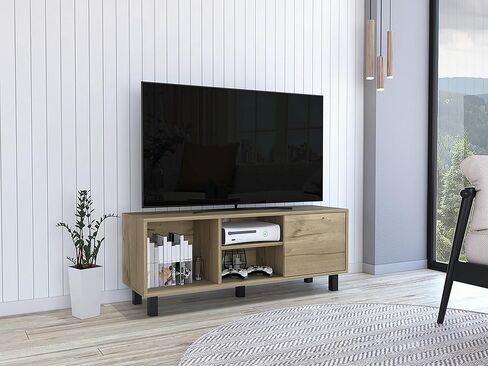 Depot E-Shop Myrtle Tv Stand منضدية، ثلاثة أرفف مفتوحة، خزانة واحدة من خشب البلوط الفاتح، لغرفة النوم in Kuwait