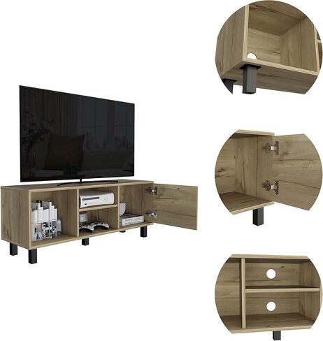 Depot E-Shop Myrtle Tv Stand منضدية، ثلاثة أرفف مفتوحة، خزانة واحدة من خشب البلوط الفاتح، لغرفة النوم in Kuwait