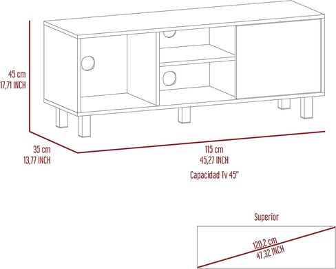 Depot E-Shop Myrtle Tv Stand منضدية، ثلاثة أرفف مفتوحة، خزانة واحدة من خشب البلوط الفاتح، لغرفة النوم in Kuwait