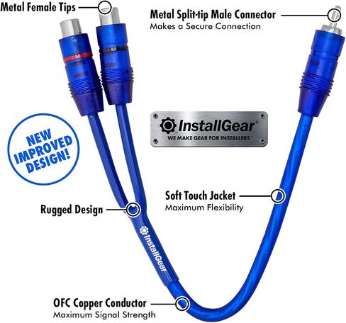 InstallGear 1ft Shielded 1 Female to 2 Male RCA Y Adapter Connector - RCA Splitter 1 Female to 2 Male (2 Pack) in Kuwait