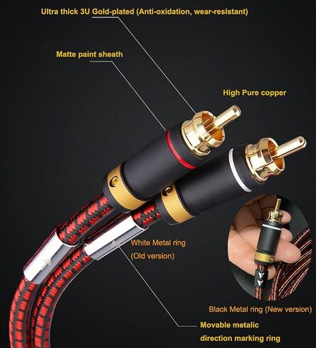 Auidophile 2RCA Male to 2RCA Male Stereo Audio Cable,Gold Plated | 4N Oxgen-Free Copper Core (3 Feet (1M)) in Kuwait