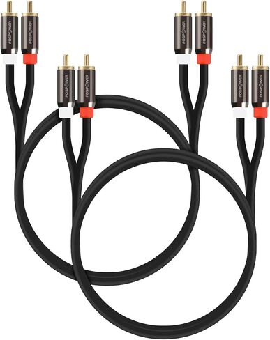 FosPower (2 Pack 2 RCA M/M Stereo Audio Cable [24K Gold Plated | Copper Core] 2RCA Male to 2RCA Male [Left/Right] Premium Sound Quality Plug - 3FT in Kuwait