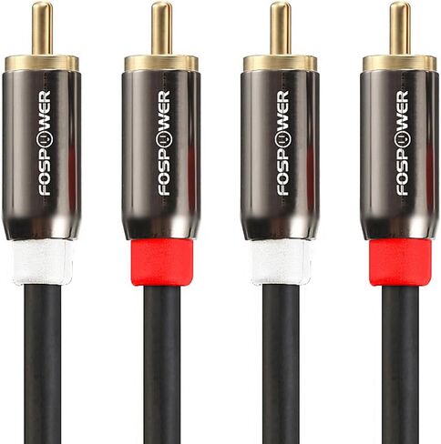 FosPower (2 Pack 2 RCA M/M Stereo Audio Cable [24K Gold Plated | Copper Core] 2RCA Male to 2RCA Male [Left/Right] Premium Sound Quality Plug - 3FT in Kuwait