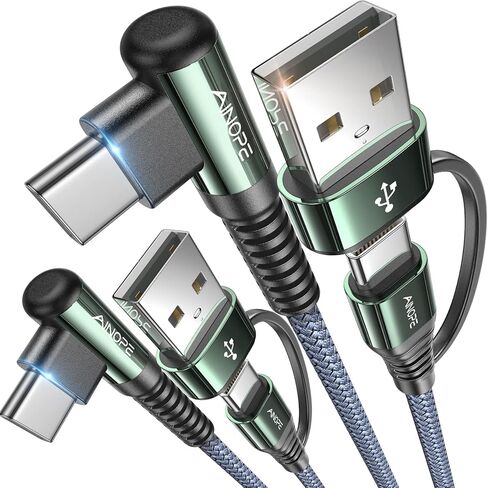 كابل AINOPE أرجواني USB C إلى USB C 2 حزمة 6.6 قدم 60 وات USBC إلى USBC كابل شحن سريع زاوية زاوية من النوع C إلى النوع C كابل USB C متوافق مع MacBook Pro 2022، iPad Pro 2021، Galaxy S23 in Kuwait