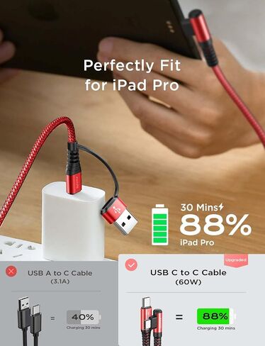 كابل AINOPE 60 واط بزاوية يمنى USB C [2-𝑷𝒂𝒄𝒌، 6.6FT] مع محول USB in Kuwait