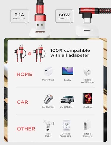 كابل AINOPE 60 واط بزاوية يمنى USB C [2-𝑷𝒂𝒄𝒌، 6.6FT] مع محول USB in Kuwait
