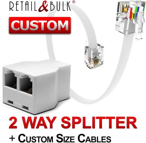 Phone Jack Splitter for Landline Telephone RJ11 6P4C 2 Way Adapter (1 Splitter + 2.5 Inch Cable) Made in USA in Kuwait