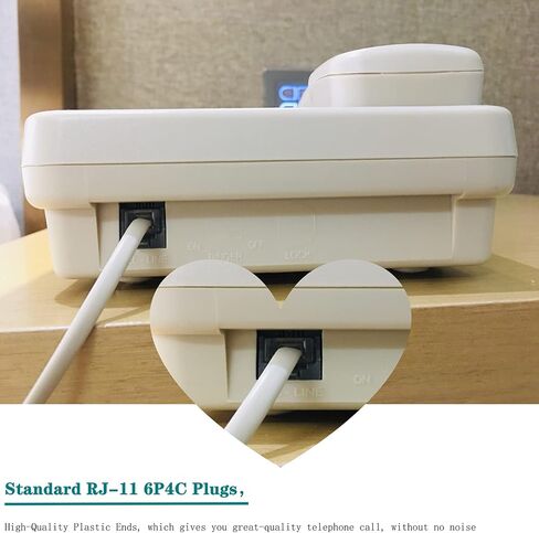 LanSenSu Phone Extension Cord 50 Ft, Phone Cord Telephone Cable with Standard RJ11Plug and 2 in-Line Couplers and 20Cable Clip Holders, White (White, 50 Feet) in Kuwait