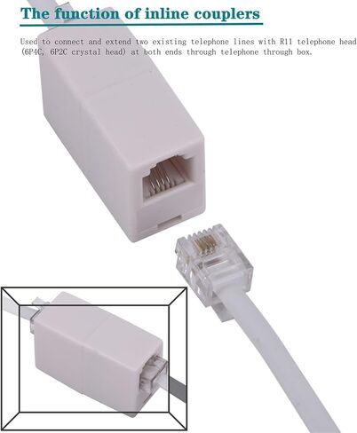 LanSenSu Phone Extension Cord 50 Ft, Phone Cord Telephone Cable with Standard RJ11Plug and 2 in-Line Couplers and 20Cable Clip Holders, White (White, 50 Feet) in Kuwait