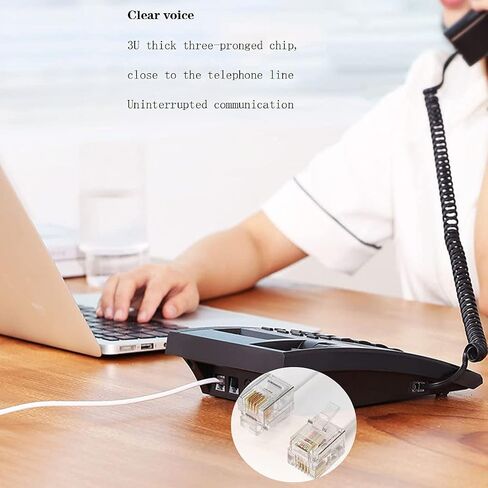 LanSenSu Phone Extension Cord 50 Ft, Phone Cord Telephone Cable with Standard RJ11Plug and 2 in-Line Couplers and 20Cable Clip Holders, White (White, 50 Feet) in Kuwait