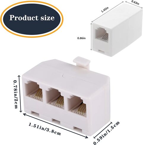 2 + 1 حزمة 2 قطعة 3 مقبس الهاتف الفاصل RJ11 6P4C 1 ذكر إلى 2 أنثى و1 قطعة مقرنة خط الهاتف للخط الأرضي والفاكس - بيج in Kuwait