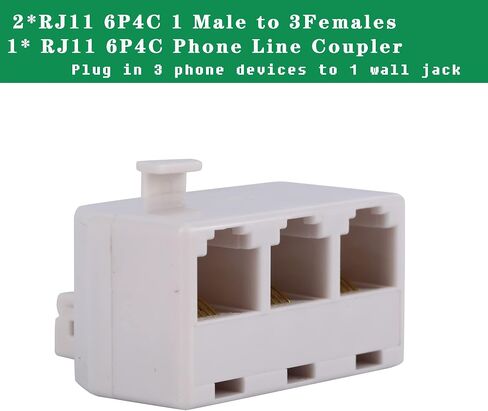 2 + 1 حزمة 2 قطعة 3 مقبس الهاتف الفاصل RJ11 6P4C 1 ذكر إلى 2 أنثى و1 قطعة مقرنة خط الهاتف للخط الأرضي والفاكس - بيج in Kuwait