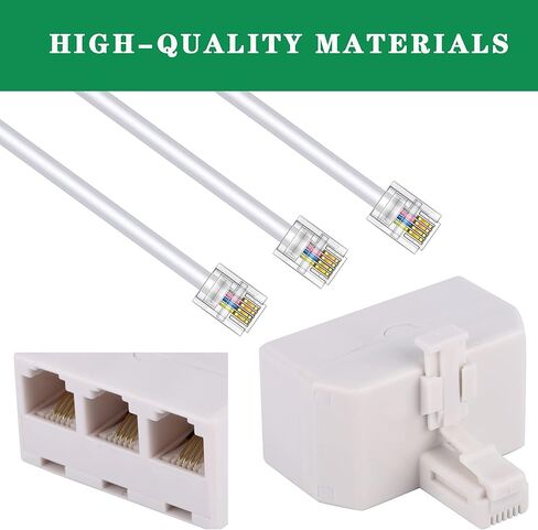 2 + 1 حزمة 2 قطعة 3 مقبس الهاتف الفاصل RJ11 6P4C 1 ذكر إلى 2 أنثى و1 قطعة مقرنة خط الهاتف للخط الأرضي والفاكس - بيج in Kuwait