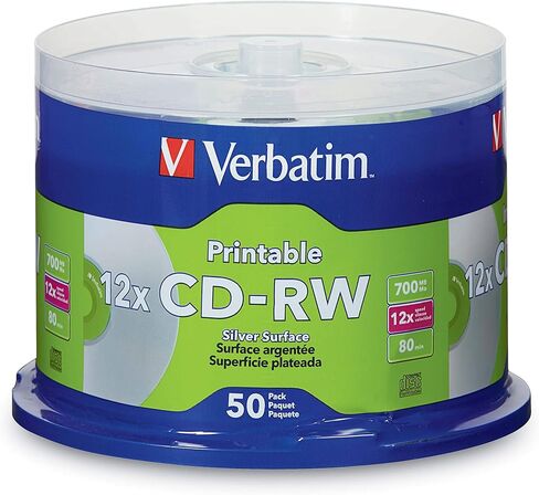 Verbatim CD-RW 700MB 2X-4X DataLifePlus Silver Inkjet Printable with Branded Hub - 50pk Spindle - 95159 in Saudi Arabia