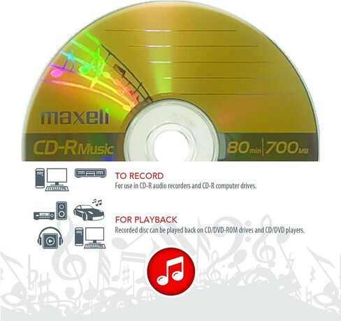 ماكسيل اقراص CD قابلة للتسجيل 625132 سي دي بلون ذهبي 32 × 700 ميجابايت 80 دقيقة 5 قطع in Saudi Arabia