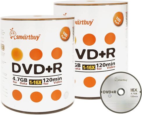 Smart Buy Smart Buy 200 Pack DVD+R 4.7GB 16x Logo Blank Data Video Video Video Video Movie قابل للتسجيل، 200 قرص 200pk in Saudi Arabia