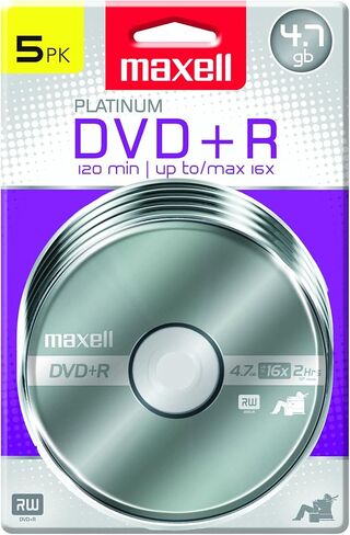 Maxell – 639031, Platinum DVD+R - High Capacity Write-Once Discs for Videos & Digital Storage - 4.7GB Storage with 16X Write Speed Up To 120 Min, Exceptional Archival Life – Pack 5 in Saudi Arabia