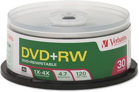 Verbatim 94834 DVD+RW Discs, 4.7GB, 4X, Spindle, 30/Pack in Saudi Arabia