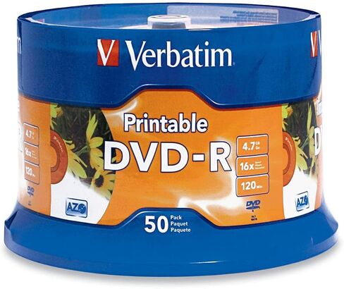 Verbatim DVD-R 4.7GB 16X White Inkjet Printable with Branded Hub, 100-Disc in Saudi Arabia