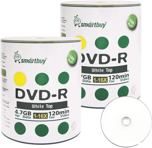 Smartbuy 200-disc 4.7gb/120min 16x DVD-R White Top Blank Recordable Disc | Full White Surface, Non-Printable, Marker Writable, Video Data Music Recordable Disc, OEM packaging - Plastic Shrink Wrap in Saudi Arabia