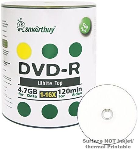 Smartbuy 200-disc 4.7gb/120min 16x DVD-R White Top Blank Recordable Disc | Full White Surface, Non-Printable, Marker Writable, Video Data Music Recordable Disc, OEM packaging - Plastic Shrink Wrap in Kuwait
