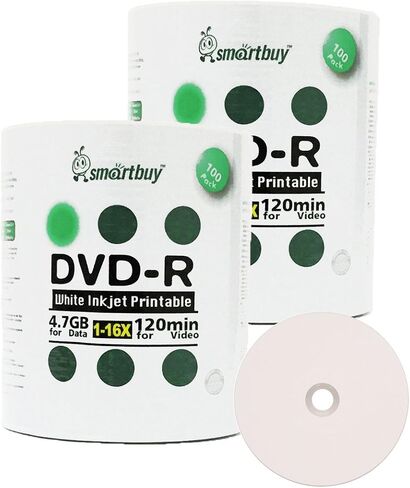 Smartbuy 100-disc 4.7gb/120min 16x DVD-R White Inkjet Hub Printable Blank Data Recordable Media Disc in Saudi Arabia