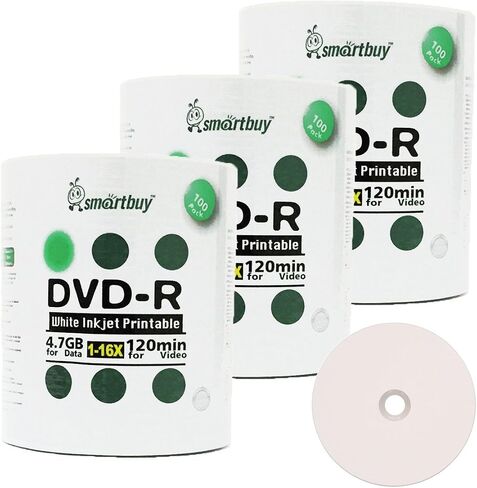 Smartbuy 100-disc 4.7gb/120min 16x DVD-R White Inkjet Hub Printable Blank Data Recordable Media Disc in Saudi Arabia
