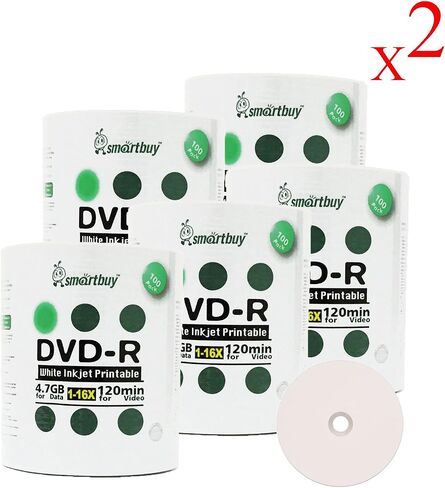 Smartbuy 100-disc 4.7gb/120min 16x DVD-R White Inkjet Hub Printable Blank Data Recordable Media Disc in Saudi Arabia