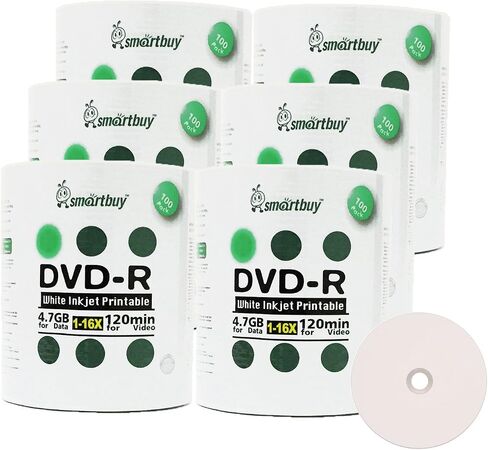 Smartbuy 100-disc 4.7gb/120min 16x DVD-R White Inkjet Hub Printable Blank Data Recordable Media Disc in Saudi Arabia
