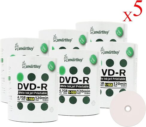 Smartbuy 100-disc 4.7gb/120min 16x DVD-R White Inkjet Hub Printable Blank Data Recordable Media Disc in Saudi Arabia