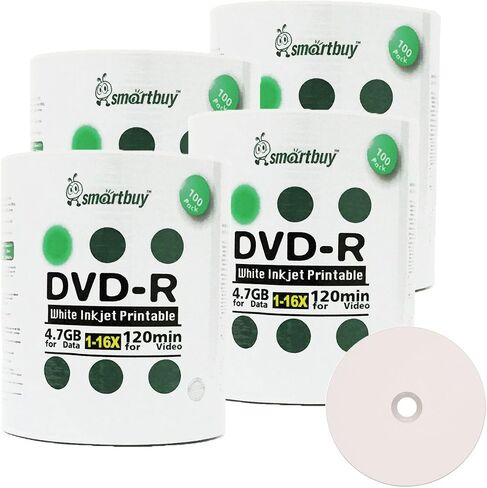 Smartbuy 100-disc 4.7gb/120min 16x DVD-R White Inkjet Hub Printable Blank Data Recordable Media Disc in Saudi Arabia