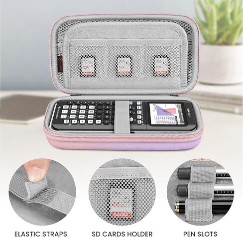 Fintie Graphing Calculator Carrying Case for Texas Instruments TI-Nspire CX II CAS/Tl-Nspire-CX-ll, TI-84 Plus CE/TI-84 Plus Color Graphing Calculators - with Mesh Pockets, Pen Slots, Black in Kuwait